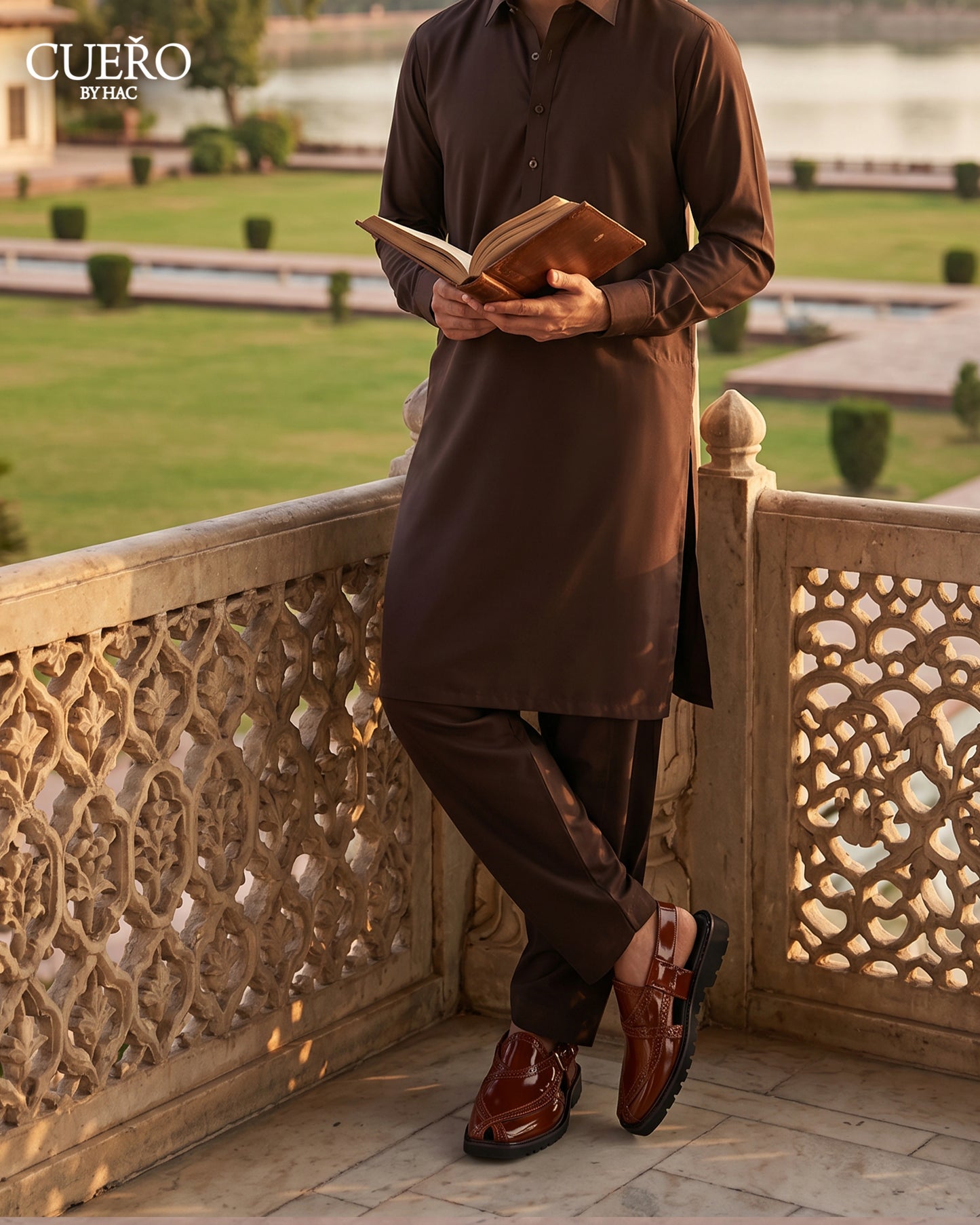 Handcrafted full-grain leather chappal for men in chestnut brown