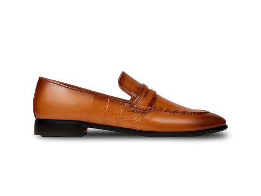 Side profile of Hudson mustard leather loafers highlighting sleek silhouette, smooth leather finish, and refined craftsmanship