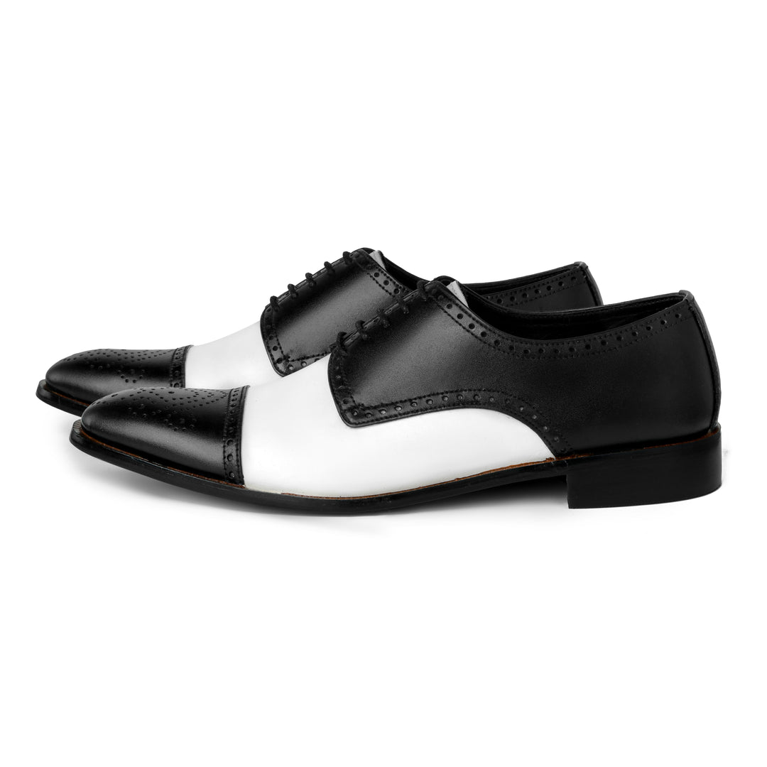 Bold Brogue: Men's Black & White Dress Shoes