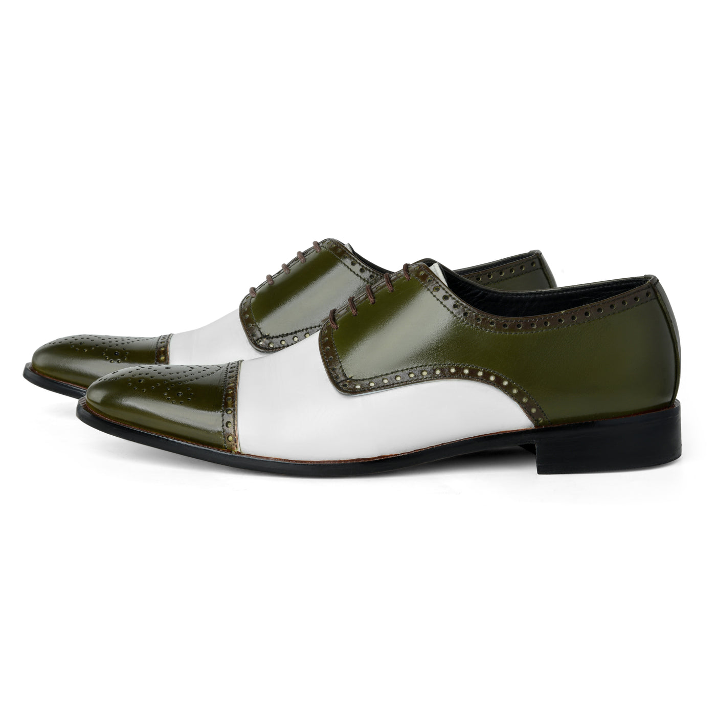 Ebony and Ivory: Men's Green & White Brogue Shoes | Bold Formal Footwe Cuero By HAC Ebony and Ivory: Men's Green & White Brogue Shoes | Bold Formal Footwe Cuero By HAC