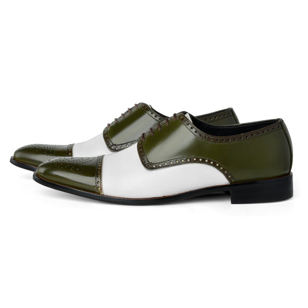 Ebony and Ivory: Men’s Green & White Brogue Shoes | Bold Formal Footwear