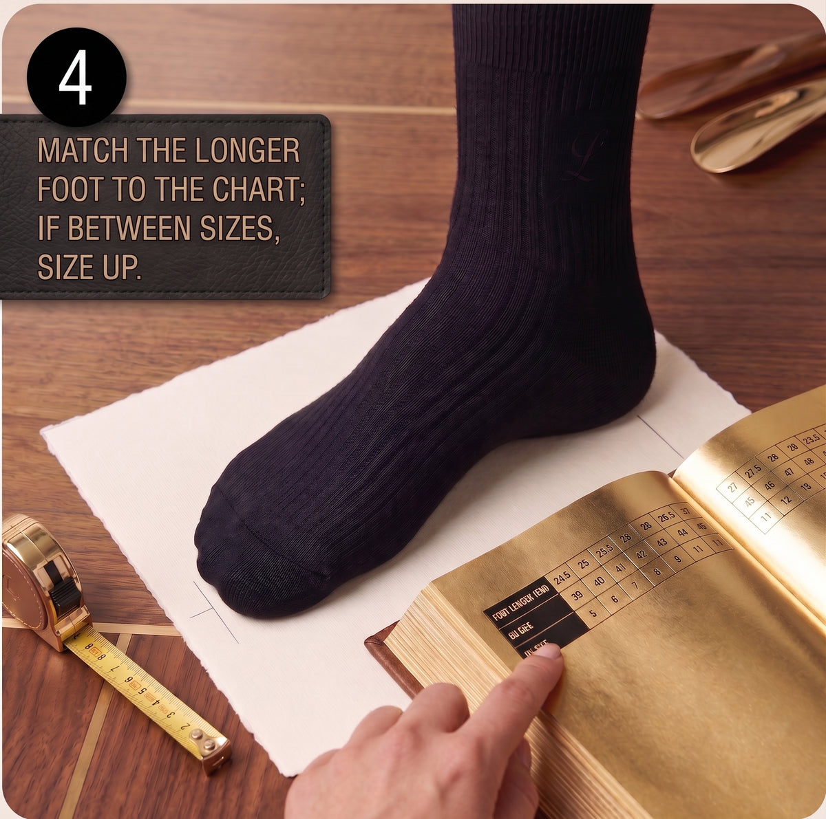 Match the longer Foot to the chart; If BETWEEN SIZES, SIZE UP.