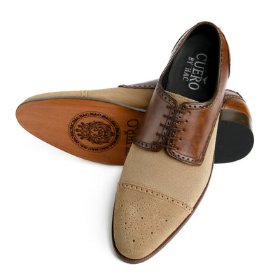 Duke's prestige Oxford: Tan Suede & Brown Leather Cap-Toe Shoes
