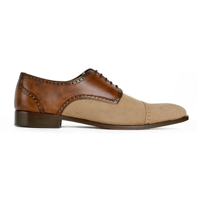 Duke's prestige Oxford: Tan Suede & Brown Leather Cap-Toe Shoes