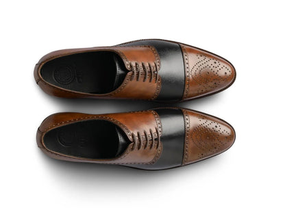 Top angled view of Ariston Elite oxford lace-up shoes showing stitching, lace structure, and dual-tone leather finish