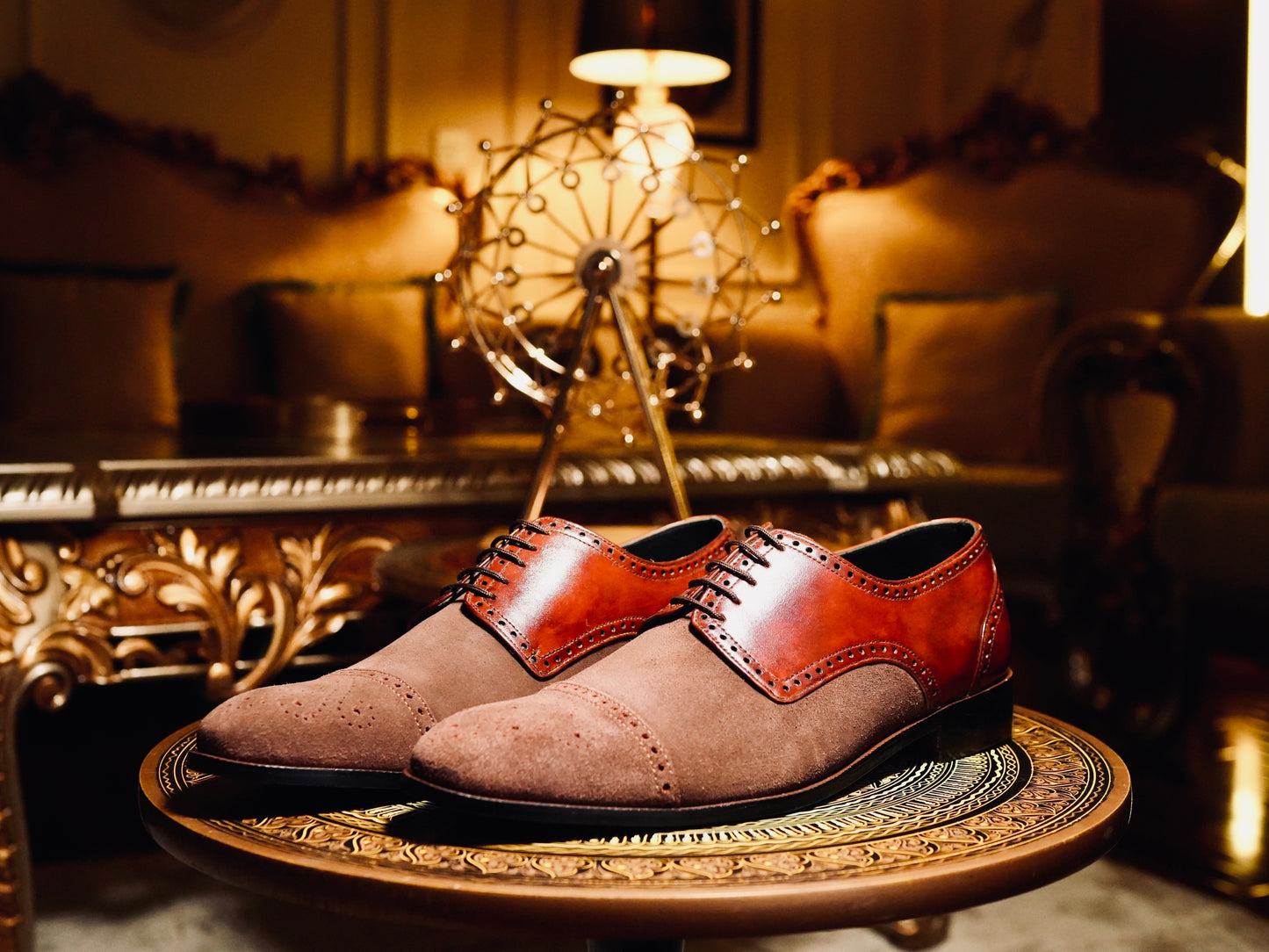 Duke's Plush Lace up: Two-Tone Suede & Leather Oxford Shoes