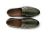 Top view of Best Carlton olive leather loafers showing lace-free design, stitching detail, and premium handcrafted leather finish