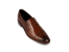 Carpio brogue leather loafer for men front view showcasing luxurious craftsmanship, premium leather finish, and elegant formal design