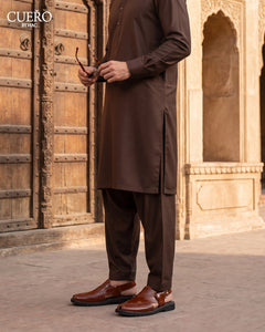 Luxury saffron tan leather Peshawari sandal with heritage craftsmanship