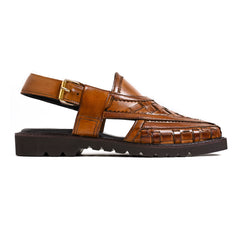 Cueřo’s Khyber 02 tobacco honey peshawari chappal side profile adjustable buckle strap sandal