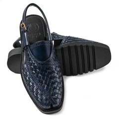 Cueřo’s Khyber 04 midnight navy peshawari chappal woven leather handcrafted sandal angle view