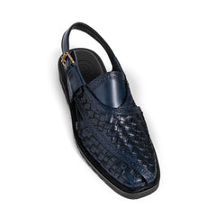 Cueřo’s Khyber 04 navy leather peshawari chappal artisan woven upper traditional footwear