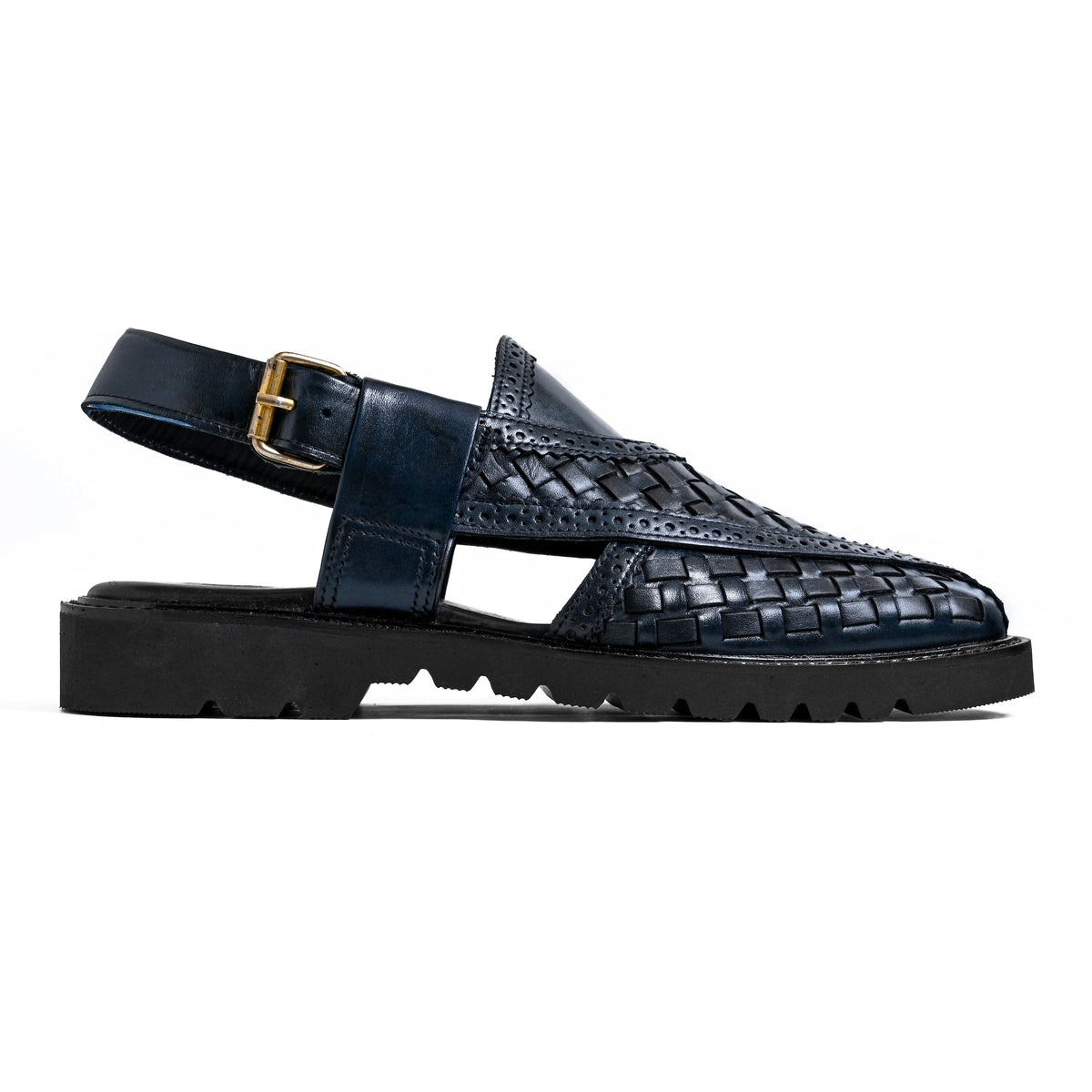 Cueřo’s Khyber 04 midnight navy peshawari chappal side profile adjustable buckle sandal