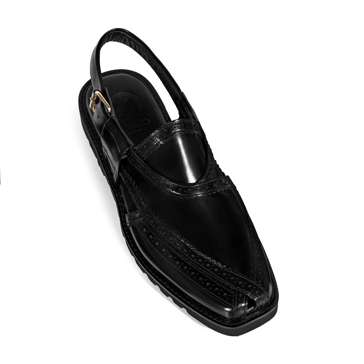Cueřo’s Khyber 05 jet black peshawari chappal handcrafted leather sandal angle view
