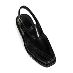 Cueřo’s Khyber 05 jet black peshawari chappal handcrafted leather sandal angle view