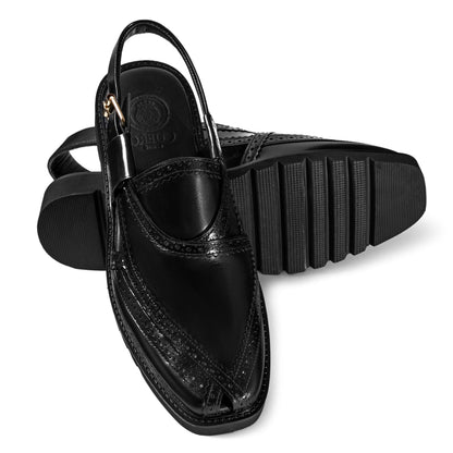 Cueřo’s Khyber 05 jet black peshawari chappal pair view premium leather formal footwear