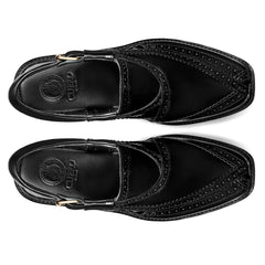 Cueřo’s Khyber 05 jet black peshawari chappal top view handcrafted leather design