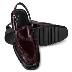 Cueřo’s Khyber 06 oxblood patina peshawari chappal pair view premium leather formal footwear