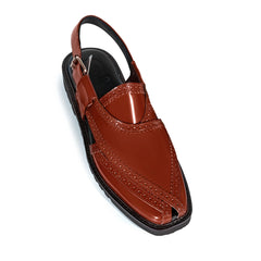 Cueřo’s Khyber 08 saffron tan leather peshawari chappal handcrafted sandal angle view