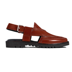 Cueřo’s Khyber 08 saffron tan peshawari chappal side profile adjustable buckle strap