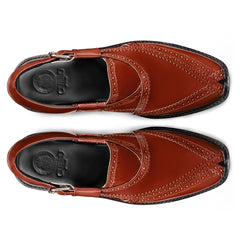 Cueřo’s Khyber 08 saffron tan leather peshawari chappal top view handcrafted design