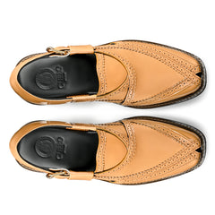 Cueřo’s Khyber 09 sand tan peshawari chappal top view full grain leather traditional sandal