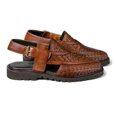 Cueřo’s Khyber 10 cognac woven leather peshawari chappal pair premium artisan footwear