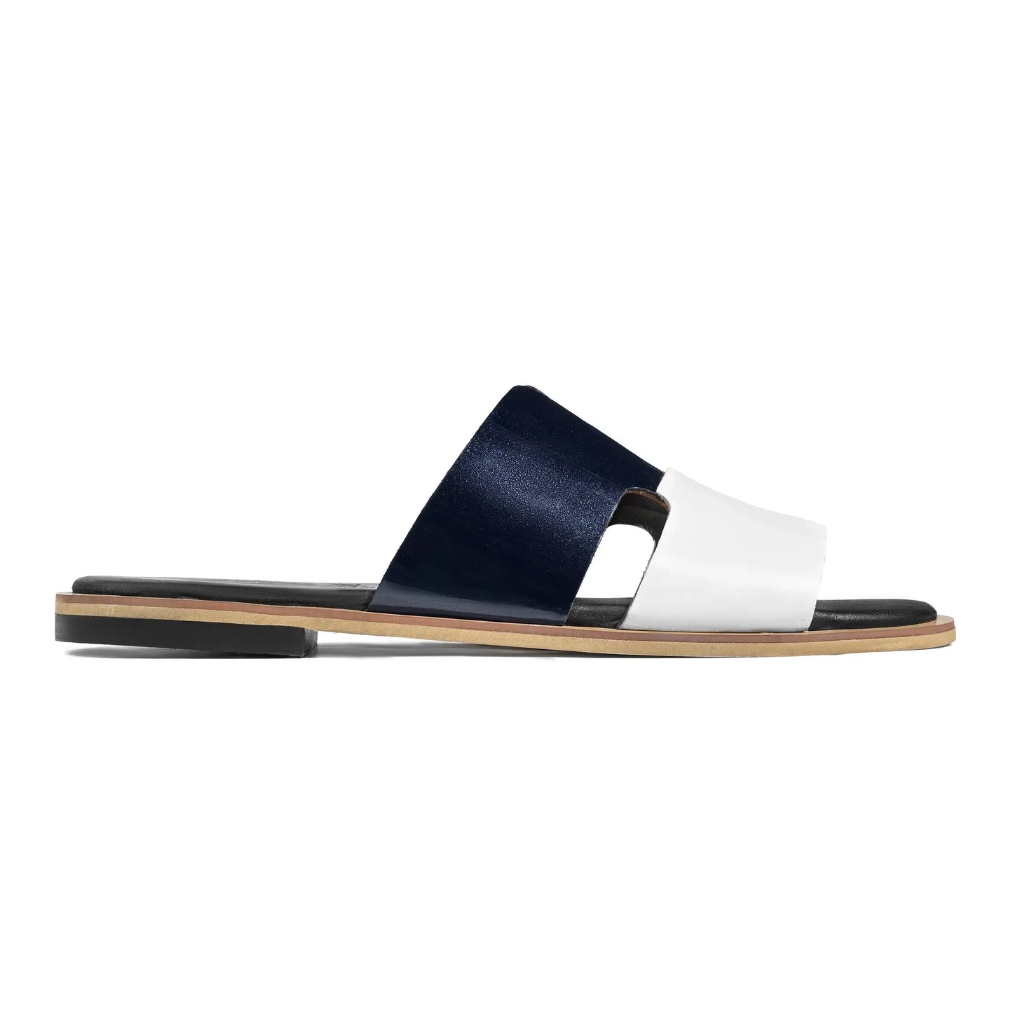 Single Dastan navy and white leather slide sandal for men with Qadam cutwork design