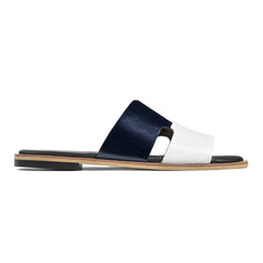 Single Dastan navy and white leather slide sandal for men with Qadam cutwork design
