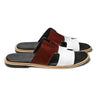 Side view of Diwan mehrun patina leather slippers for men with white leather strap