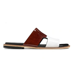 Single Diwan mehrun patina leather slide sandal for men with Qadam cutwork strap