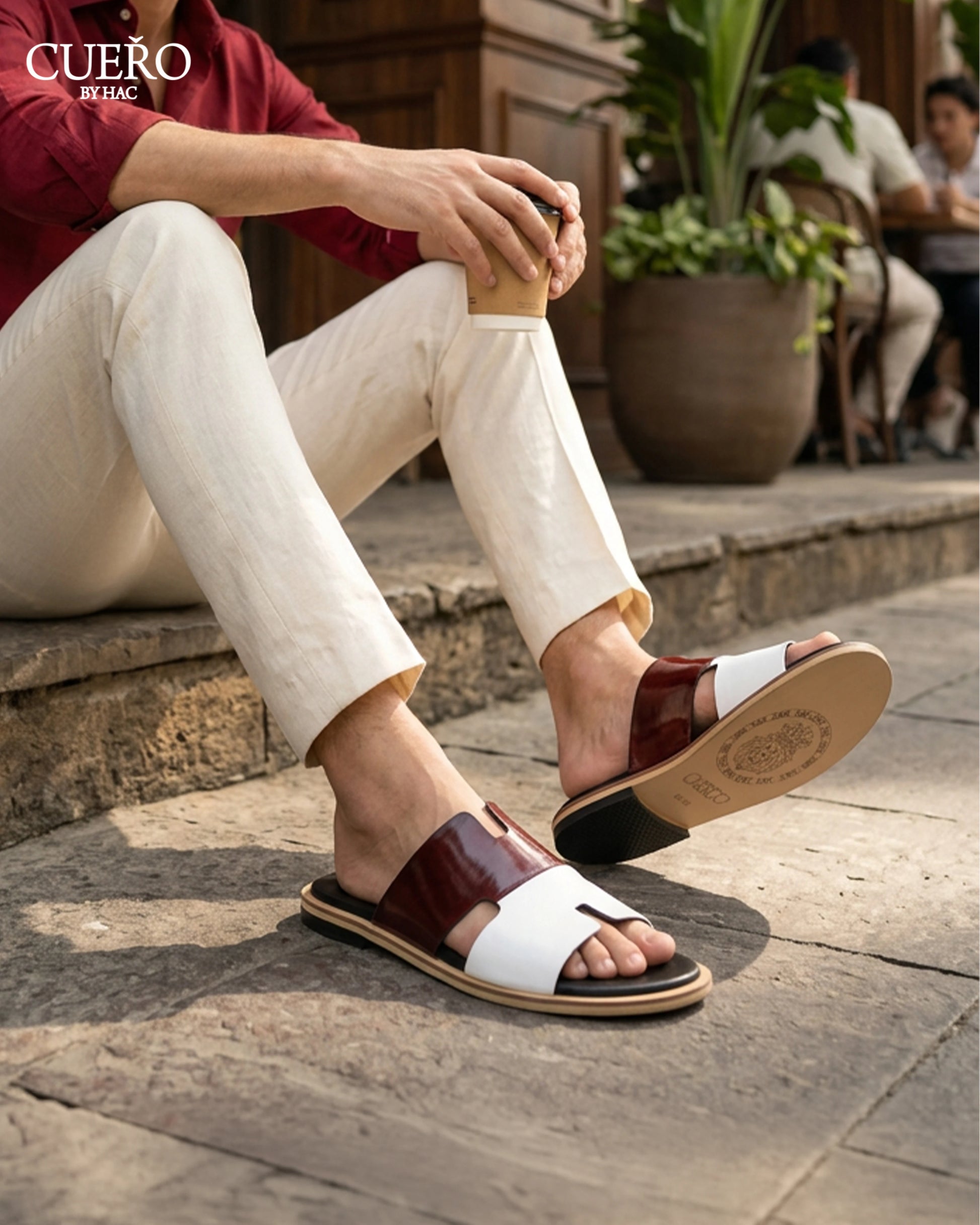 Diwan Mehrun White patent leather slides for men in minimalist luxury aesthetic