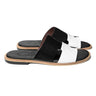 Front pair view of Dujan premium black and white leather slippers for men by Cuero by HAC