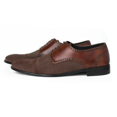 Side view of Duke’s Plush lace-up oxford shoes featuring two-tone suede and leather construction with premium stitched detailing and low-profile sole