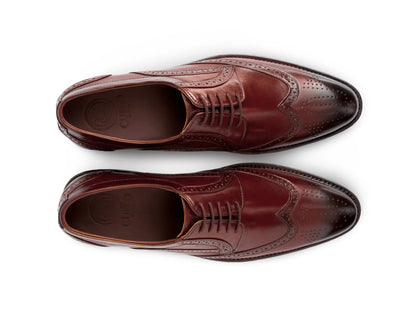 Top view of Edwin Brown lace-up shoes showing lace structure, stitching detail, and premium handcrafted brown leather finish