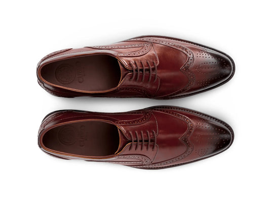 Top view of Edwin Brown lace-up shoes showing lace structure, stitching detail, and premium handcrafted brown leather finish