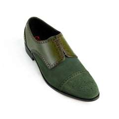Close-up detail of suede and leather texture on HAC’s Plush Lace Up oxford shoes