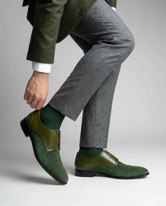 Lifestyle image of HAC’s Plush Lace Up oxford shoes styled with formal outfit for a refined menswear look