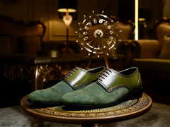 Side profile of HAC’s Plush Lace Up oxford shoes highlighting sleek silhouette and two-tone construction