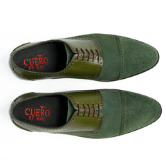 Top view of HAC’s Plush Lace Up oxford shoes showing lace-up design, stitching, and suede leather contrast