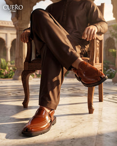 Luxury eastern men’s footwear in warm saffron tan leather finish