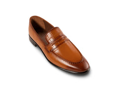 Hudson mustard leather loafers for men front angled view showcasing premium handcrafted leather, bold color, and elegant design