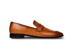 Side profile of Hudson mustard leather loafers highlighting sleek silhouette, smooth leather finish, and refined craftsmanship