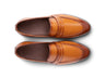 Top view of Hudson mustard leather loafers showing clean construction, stitching detail, and premium handcrafted leather texture