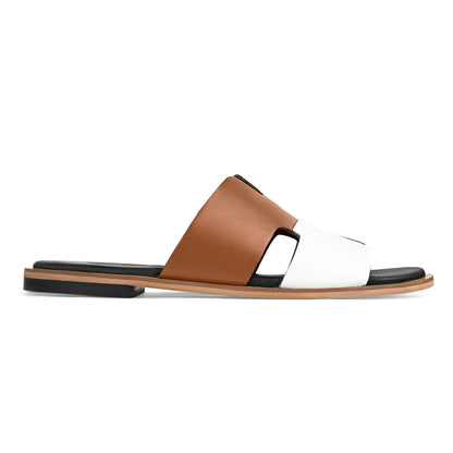 Side profile of Illan mustard and white leather slippers for men from the Qadam Collection by Cuero by HAC