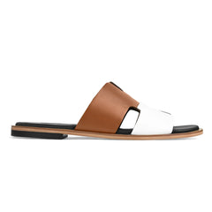 Side profile of Illan mustard and white leather slippers for men from the Qadam Collection by Cuero by HAC