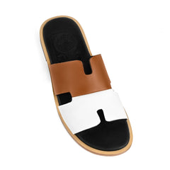 Single Illan mustard leather slipper with white strap from Cuero by HAC Qadam Collection