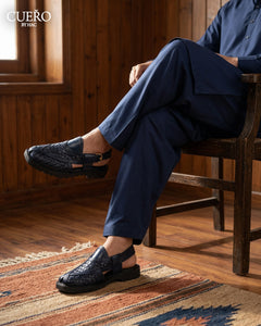 Khyber 04 Midnight Navy Weave handcrafted full-grain leather Peshawari chappal