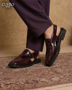 Khyber 06 Oxblood Heritage handcrafted full-grain leather Peshawari chappal