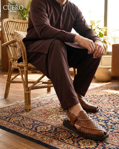 Khyber 10 Cognac Basket Weave handcrafted full-grain leather Peshawari chappal